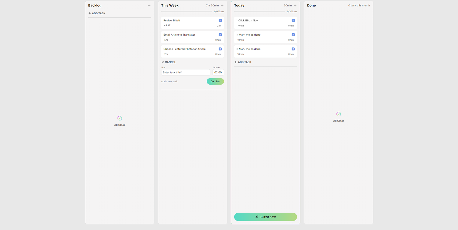 Une capture d'écran de l'application Blitzit