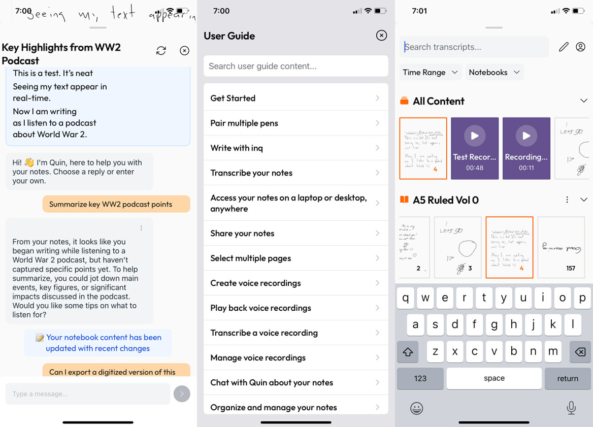une capture d'écran de l'application inq
